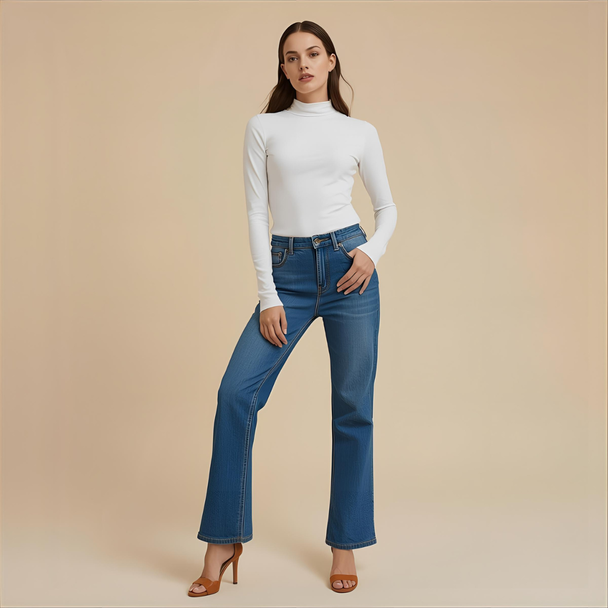 ALBESSA | White Body-Fit Long-Sleeve Turtleneck