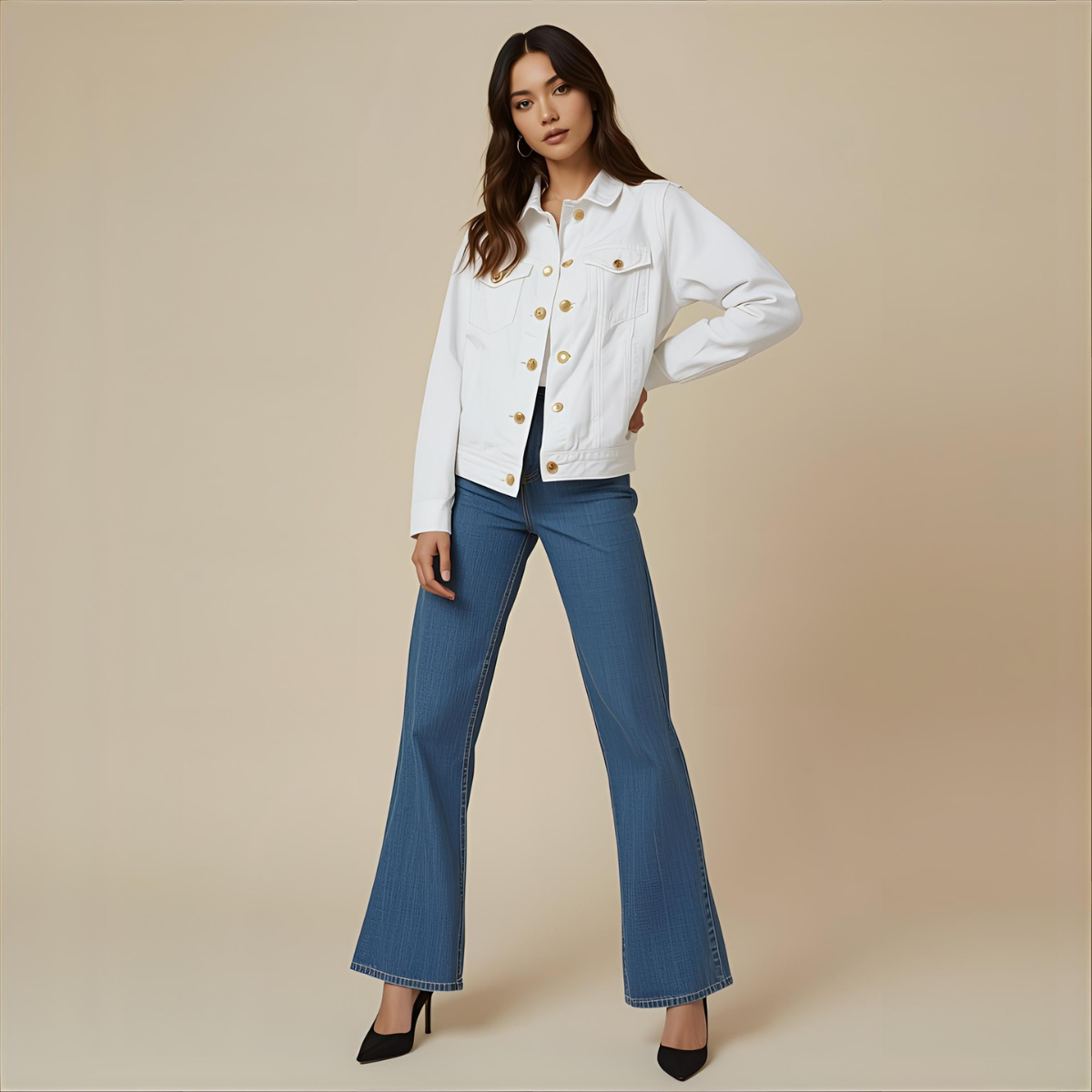 ALVARIA | White Vest Jacket with Golden Buttons