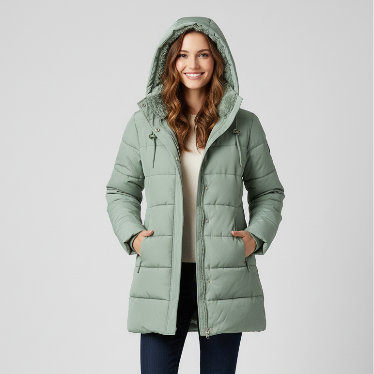 Sophia Women's Long Quilted Hooded Winter Coat