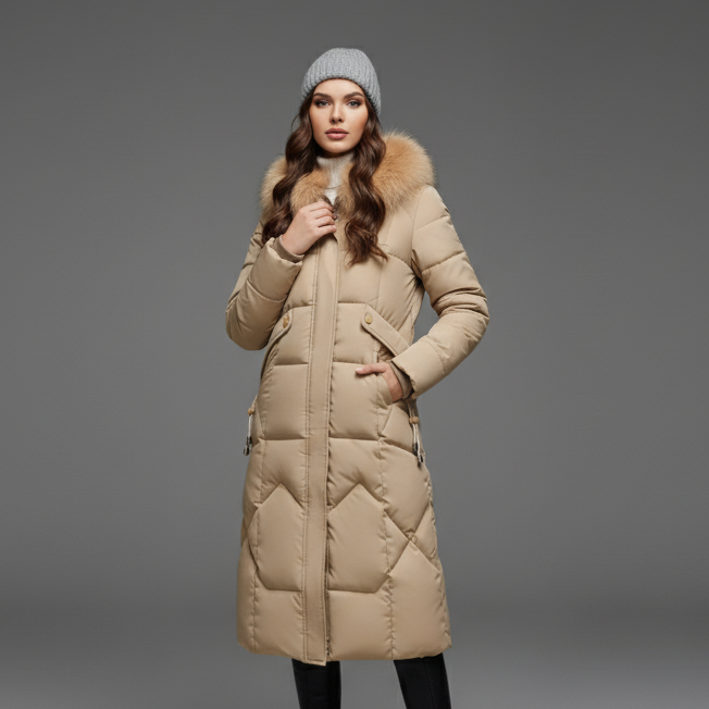 Hannah | Women’s Winter Quilted Coat with Hood Trim